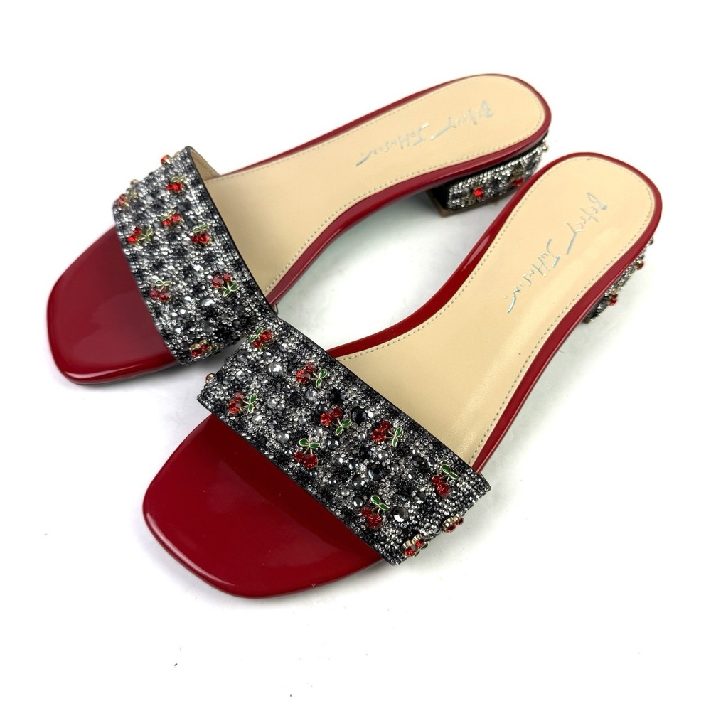 Betsey Johnson Sunny Shoes 8.5 Rhinestone Crystal Glass Cherry Heels Brand New - Picture 3 of 12